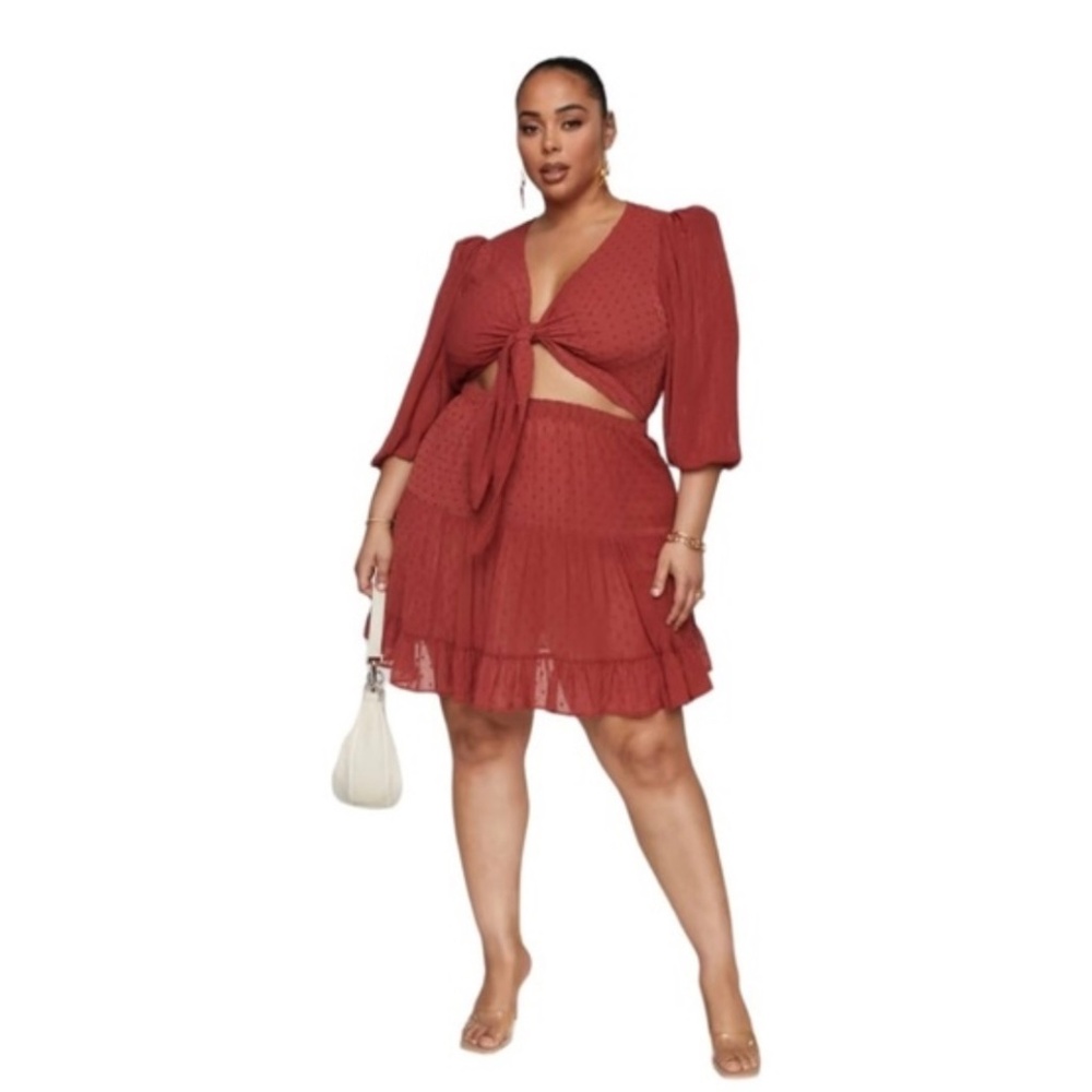 Fashion to Figure Rust Red Tie-Front Two-Piece Dress